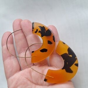 Modern Tortoiseshell Crescent Hoop Earrings
